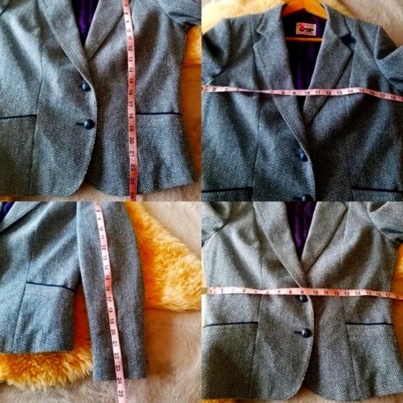 Vintage wool blend blazer, Gorgeous blue with dark blue suede detailing - Picture 9 of 10